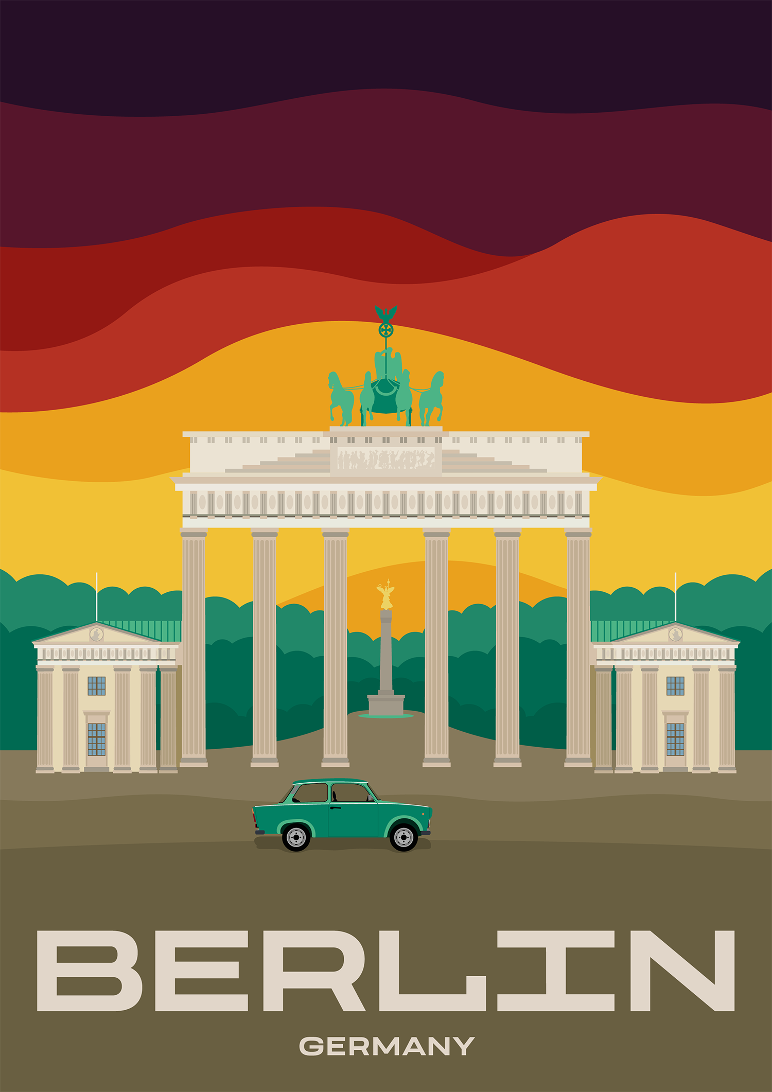 Berlin Das Brandenburger Tor am Pariser Platz und der Siegessäule im Hintergrund, in Berlin, Deutschland.