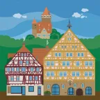 Le château de Möckmühl, qui domine la vieille ville de Möckmühl et son magnifique hôtel de ville à colombages.