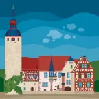 Der Türmersturm und das Kurmainzer Schloss in Tauberbischofsheim, Deutschland.