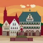 La place du marché avec l'hôtel de ville et, à gauche, la maison natale de Johannes Keppler à Weil der Stadt, en Allemagne.