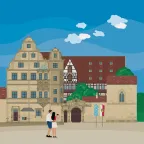 Die historische Alte Hofhaltung, eine UNESCO Welterbestätte auf dem Domberg in Bamberg, Deutschland.