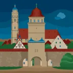 Die romantische Altstadt mit der Kirche St. Georg in Nördlingen, Deutschland.