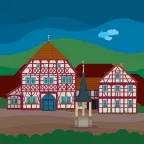 La place du marché avec ses jolies maisons à colombages à Stadtlauringen, en Bavière.