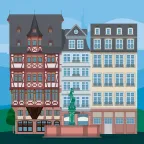 Les bâtiments « Großer und Kleiner Engel », « Goldener Greif » et « Wilder Mann » sur le Samstagsberg à Francfort, Allemagne.