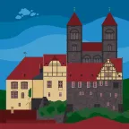 Le château et la collégiale de Saint Servais au sommet du Schlossberg à Quedlinbourg, Allemagne.