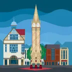 La Haymarket Memorial Clock Tower (tour de l'horloge commémorative Haymarket) à Leicester, en Angleterre.
