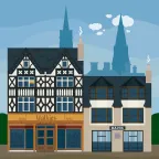 Zwei schöne historische Gebäude mit Schaufensterfronten in der High Street von Stamford in Lincolshire, England.
