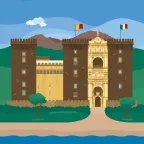 Le Castel Nuovo médiéval avec le Vésuve en arrière-plan à Naples, en Italie.