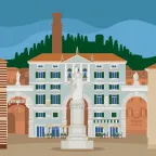 La statue de Dante devant le Palazzo Domus Nova sur la Piazza dei Signori à Vérone, Italie.