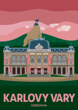 The Imperial Spa and the Hirschsprung in the background in Karlovy Vary, Czechia.