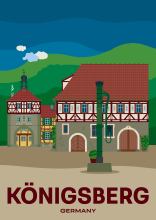 The Alte Schmiede (Old Smithy) and the Haßfurter Tor (Gate to Hassfurt) in historic Königsberg in Bavaria, Germany.