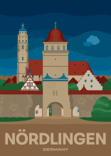 The romantic old town with the Saint George's Church in Nördlingen, Germany.