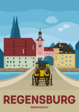 The Salzstadel, the city gate and the Cathedral St. Peter's Church in Regensburg, Germany.