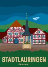 The market square with pretty half-timbered houses in Stadtlauringen, Bavaria.