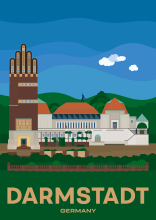 The Hochzeitsturm (wedding tower) and the Exhibition Building at the Mathildenhöhe in Darmstadt, Germany.
