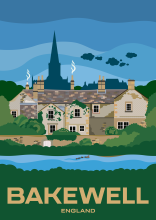 Cottages on the River Wye in the village of Bakewell in Derbyshire, England.