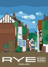 The picturesque Mermaid Street with the famous Mermaid Inn in Rye in East Sussex, England.