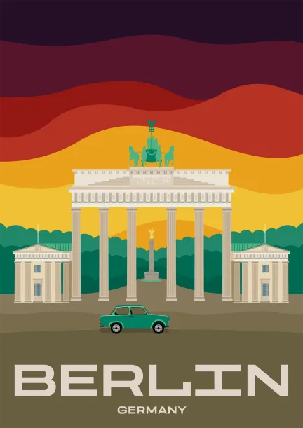 La Porte de Brandebourg avec la Siegessäule en arrière-plan à Berlin.