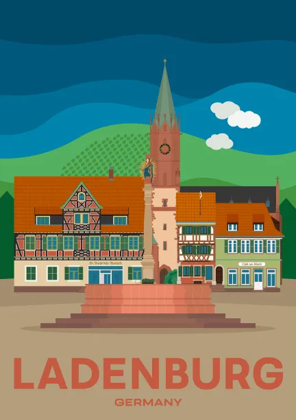 The market square of Ladenburg with beautiful half-timbered buildings in Baden-Württemberg, Germany.
