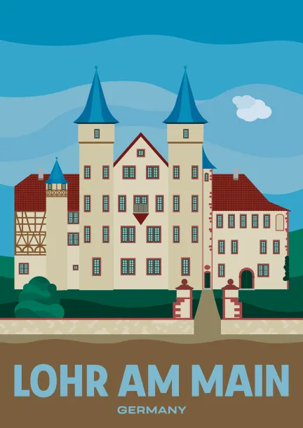 Das historische Schloss der Grafen von Rieneck in Lohr am Main, Deutschland.