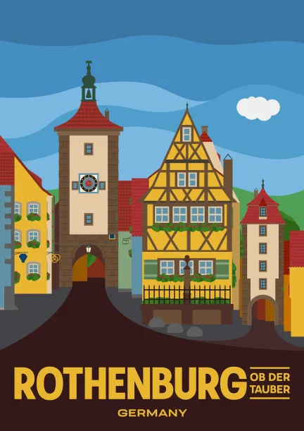 Das Sieberstor und das Kobolzeller Tor in der romantischen Altstadt von Rothenburg ob der Tauber, Deutschland.