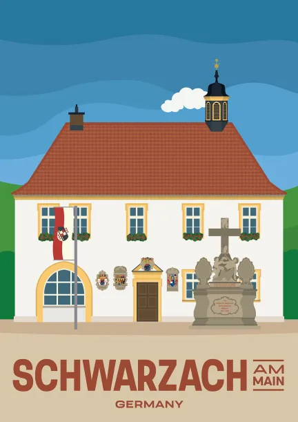 The historic town hall of Schwarzach am Main in Bavaria, Germany.