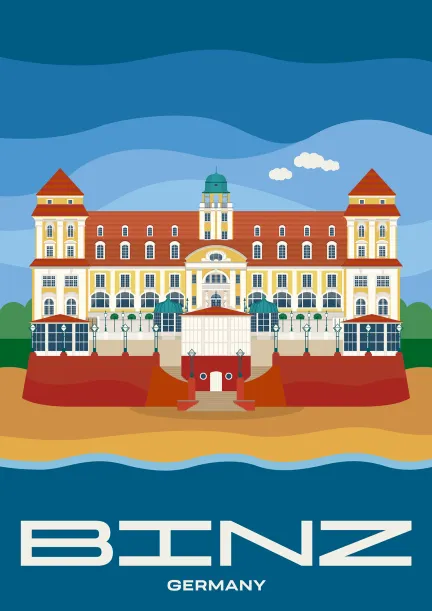 Das Kurhaus an der Strandpromenade von Binz in Mecklenburg-Vorpommern, Deuschland.