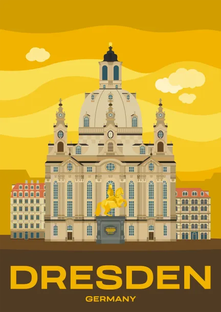 Die Statue „Goldener Reiter“ von August dem Starken vor der Frauenkirche in Dresden, Deutschland.