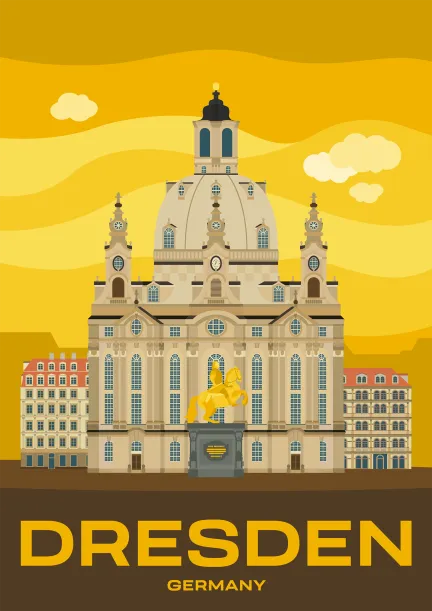 The Golden Cavalier Statue of Augustus the Strong in front of the Frauenkirche in Dresden, Germany.