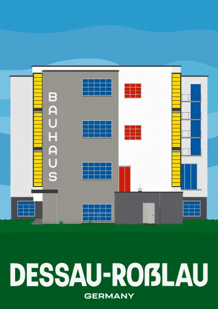 Le bâtiment du Bauhaus de Dessau, construit selon les plans de Walter Gropius, à Dessau-Rosslau, en Allemagne.