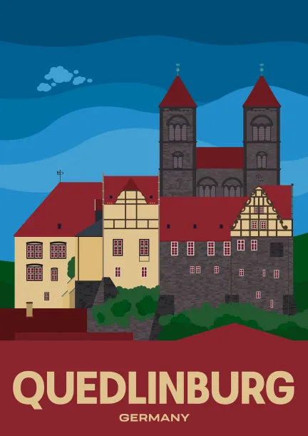 The Castle and the Collegiate Church of St. Servatius on top of the Schlossberg in Quedlinburg, Germany.