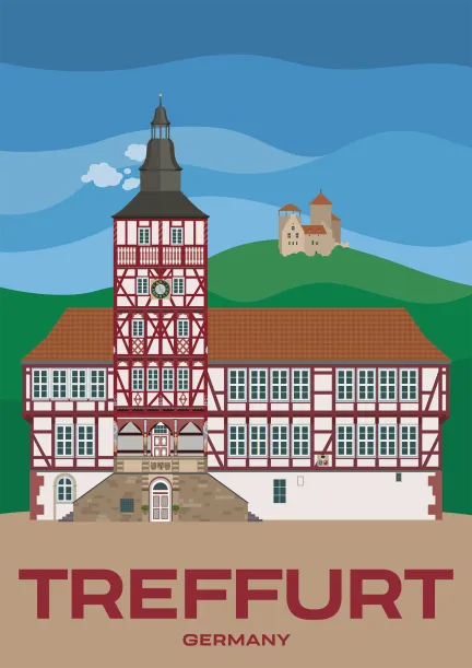 The historic town hall of the Thuringian town of Treffurt, Germany.