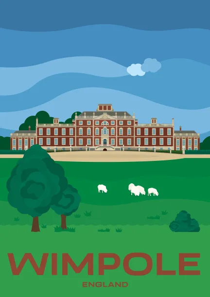 Eine Schafherde weidet vor Wimpole Hall in Cambridgeshire, England.