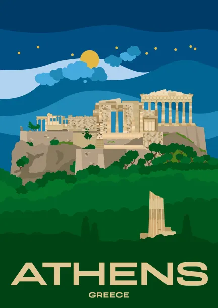 Die Ruinen der antiken Akropolis thronen über der Stadt Athen in Griechenland.