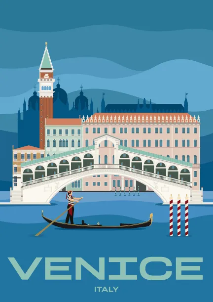 The Rialto Bridge, spanning the Grand Canal in Venice, Italy.