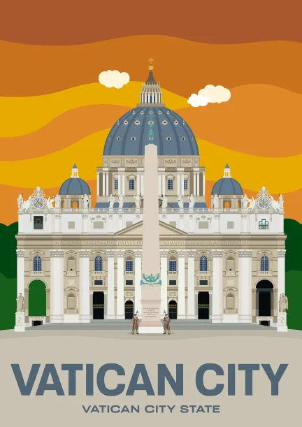 Saint Peter's Basilica and the huge Obelisk in Vatican City State.