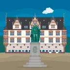 Das Prinz-Albert-Denkmal vor dem Stadthaus von Coburg in Bayern, Deutschland.