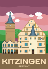 Der Falterturm mit schiefem Turmhelm in Kitzingen, Deutschland.