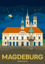 The Old Town Hall with the statues “Magdeburger Roland” and “Magdeburger Reiter” in Magdeburg, Germany.