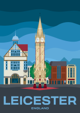 The Haymarket Memorial Clock Tower in Leicester, England.