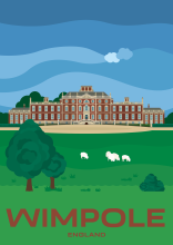A herd of sheep grazing in front of Wimpole Hall in Cambridgeshire, England.
