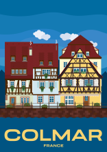 Half-timbered houses in Little Venice on the banks of the Lauch River in Colmar, France.