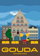The cheese market in front of the town hall “Stadhuis“ in Gouda, Netherlands.