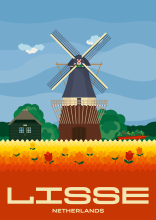 The windmill in the Keukenhof, one of the world's largest flower gardens, in Lisse, Netherlands.