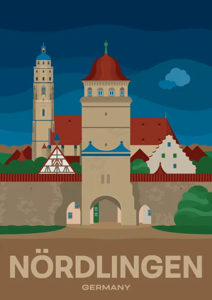 Die romantische Altstadt mit der Kirche St. Georg in Nördlingen, Deutschland.