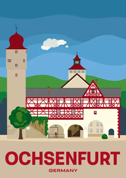 Das Untere Tor, auch bekannt als Bollwerk, neben dem Taubenturm in Ochsenfurt, Deutschland.