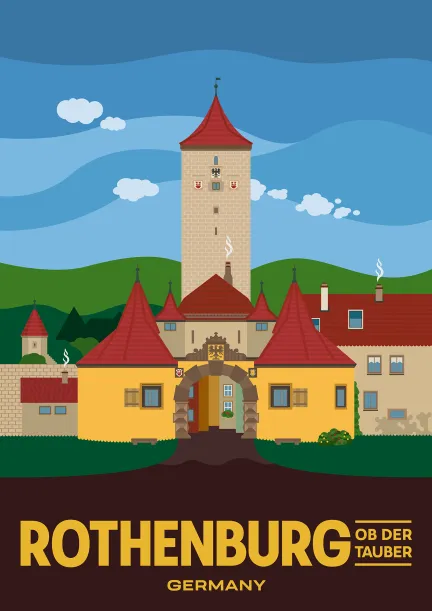 Das Burgtor in der romantischen Altstadt von Rothenburg ob der Tauber, Deutschland.