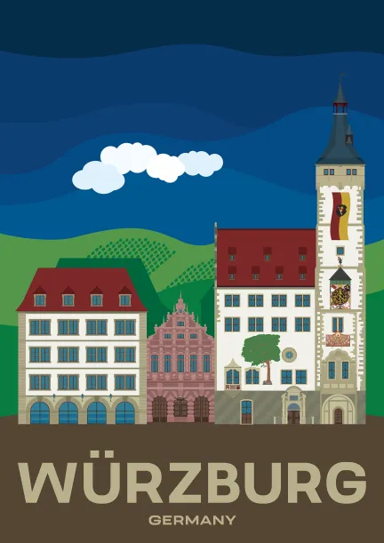 Das Rathaus von Würzburg, auch bekannt als Grafeneckart, in Bayern, Deutschland.