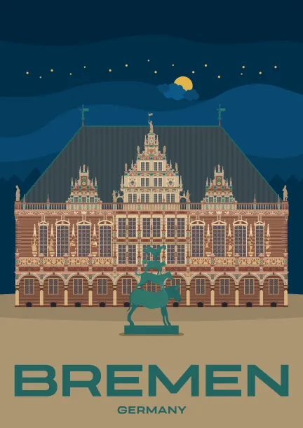 die Skulptur der Bremer Stadtmusikanten vor dem wunderschönen Bremer Rathaus, einem UNESCO-Weltkulturerbe in Bremen, Deutschland.