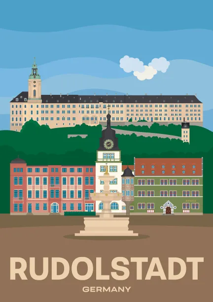 Heidecksburg Castle towering over the market square of Rudolstadt in Thuringia.